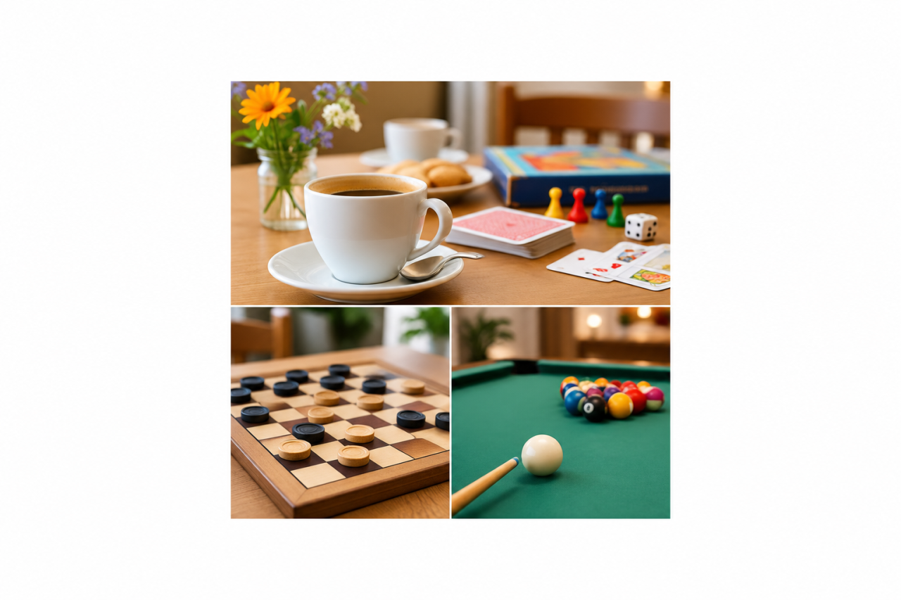 Dorpskamer: koffie, spelletjesochtend, dammen en biljarten